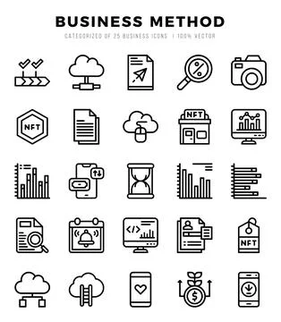 Set of 25 Business Method Lineal Icons Pack. Stock Illustration