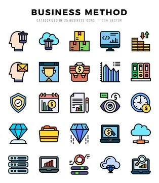 Set of 25 Business Method Lineal Color Icons Pack. Illustrazione stock