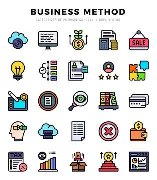 Set of 25 Business Method Lineal Color Icons Pack. Stock Illustration