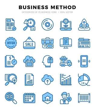 Set of 25 Business Method Two Color Icons Pack. Stock Illustration