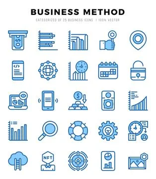 Set of 25 Business Method Two Color Icons Pack. Stock Illustration
