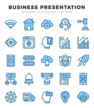 Set of 25 Business Presentation Two Color Icons Pack. 스톡 일러스트