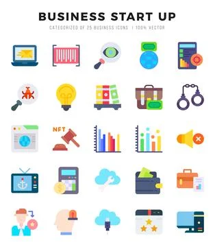Set of 25 Business Start Up Flat Icons Pack. イラスト素材