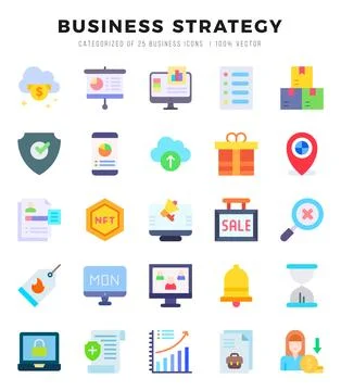 Set of 25 Business Strategy Flat Icons Pack. Illustrazione stock