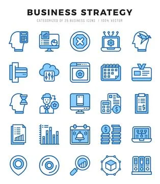 Set of 25 Business Strategy Two Color Icons Pack. 스톡 일러스트