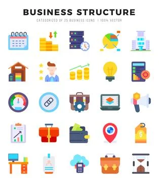 Set of 25 Business Structure Flat Icons Pack. Stock Illustration