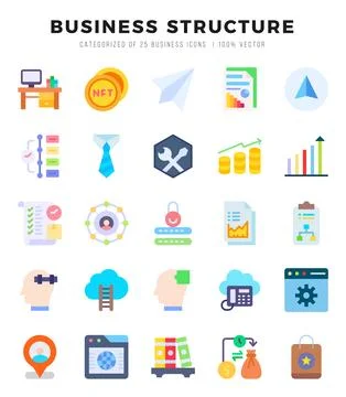 Set of 25 Business Structure Flat Icons Pack. 스톡 일러스트