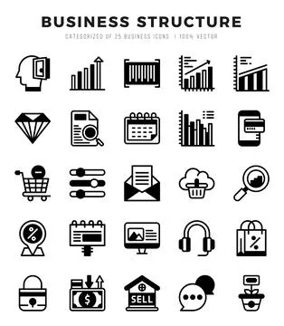 Set of 25 Business Structure Lineal Filled Icons Pack. イラスト素材