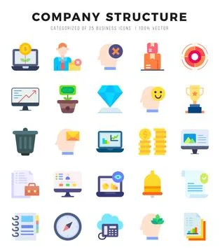Set of 25 Company Structure Flat Icons Pack. 스톡 일러스트