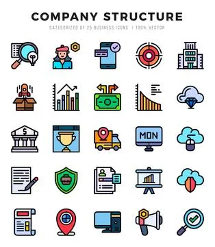 Set of 25 Company Structure Lineal Color Icons Pack. Stock Illustration