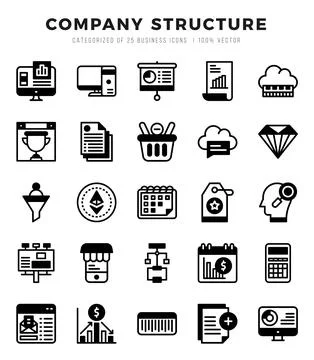 Set of 25 Company Structure Lineal Filled Icons Pack. Stockillustratie