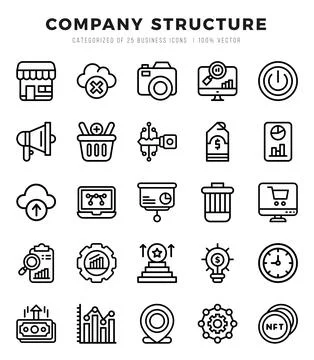Set of 25 Company Structure Lineal Icons Pack. Stock Illustration