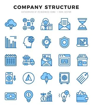Set of 25 Company Structure Two Color Icons Pack. Stock Illustration