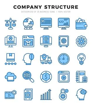 Set of 25 Company Structure Two Color Icons Pack. 스톡 일러스트
