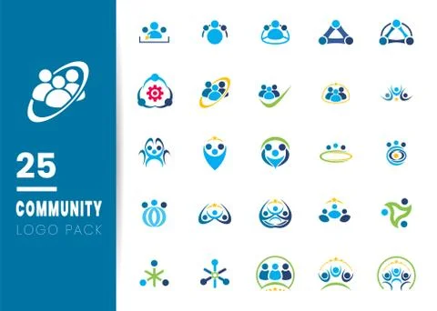 Set of 25 creative people logo design template with flat style isolated on wh Stock Illustration
