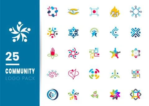 Set of 25 creative people logo design template with flat style isolated on wh Stock Illustration