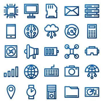 Set of 25 device and technology web icons in gradient style. Industry 4.0 c.. 스톡 일러스트