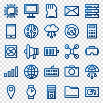 Set of 25 device and technology web icons in gradient style. Industry 4.0 c.. イラスト素材