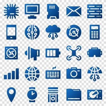 Set of 25 device and technology web icons in gradient style. Industry 4.0 c.. Illustrazione stock