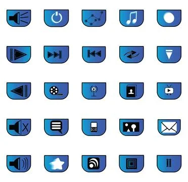 Set of 25 different blue media buttons Stock Illustration