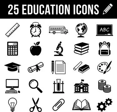 Set of 25 Education Icons for Learning and Knowledge. 스톡 일러스트