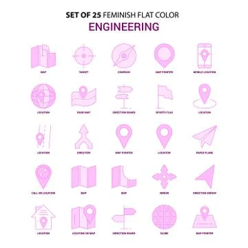 Set of 25 Feminish Engineering Flat Color Pink Icon set 스톡 일러스트