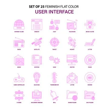 Set of 25 Feminish User Interface  Flat Color Pink Icon set Illustrazione stock