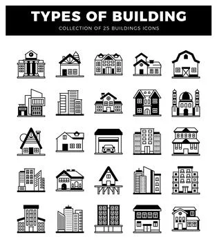 Set of 25 flat building icons. architectural designs for real estate and co.. Ilustración de archivo