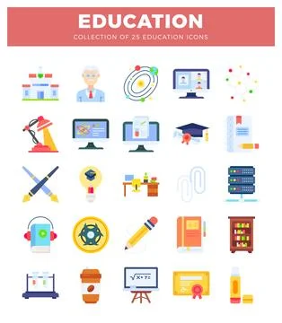 Set of 25 flat design education icons. Stock Illustration