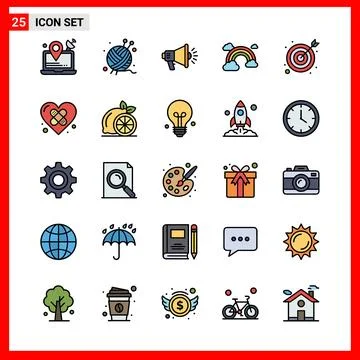 Set of 25 Flat Icons Representing Business, Technology, and Lifestyle Concept Ilustração Stock