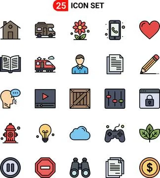 Set of 25 Flat Icons Representing Various Concepts and Objects. Иллюстрация