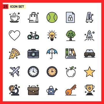 Set of 25 Flat Icons Representing Various Concepts and Objects. Stock Illustration