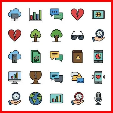 Set of 25 Flat Line Filled Icons for Various Digital and Business Concepts. Illustration