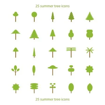 Set of 25 green trees vector icons. Summer trees Stock Illustration