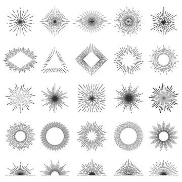 Set of 25 line light rays. Sunburst vector collection Stock Illustration
