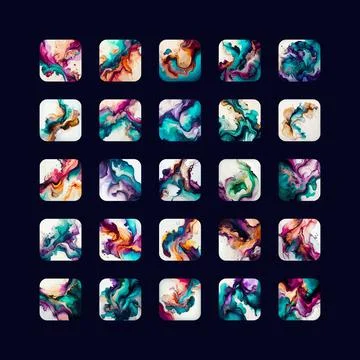 Set of 25 multi-colored marble textures, background templates - Vector Stock Illustration
