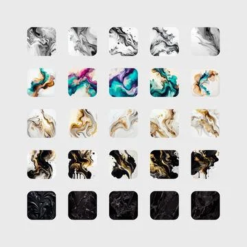 Set of 25 multi-colored marble mineral textures, backgrounds templates - Vect Stock Illustration