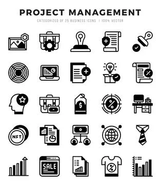 Set of 25 Project Management Lineal Filled Icons Pack. Stock Illustration