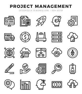 Set of 25 Project Management Lineal Icons Pack. Stock Illustration