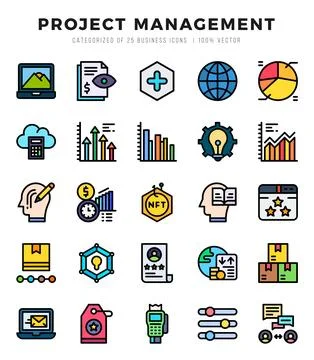 Set of 25 Project Management Lineal Color Icons Pack. Stock Illustration