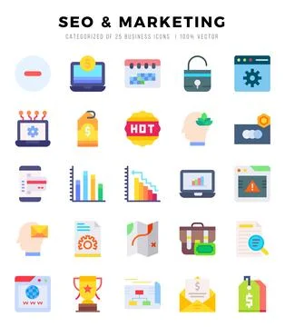 Set of 25 SEO &amp; MARKETING Flat Icons Pack. イラスト素材