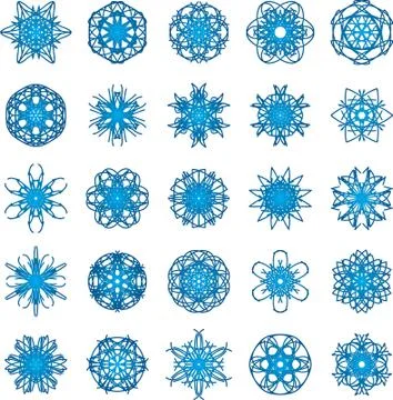 Set of 25 a six-rays crystal gradient snowflakes. Stock Illustration