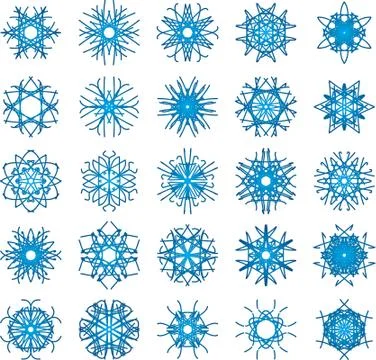 Set of 25 a six-rays crystal gradient snowflakes. Stock Illustration