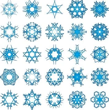 Set of 25 a six-rays crystal gradient snowflakes. Stock Illustration