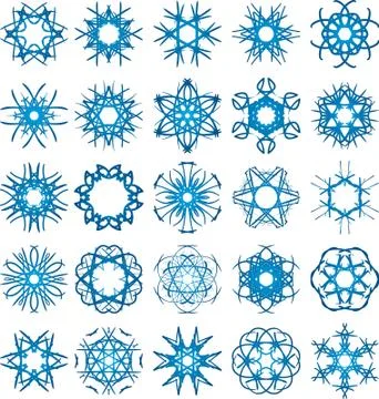 Set of 25 a six-rays crystal gradient snowflakes. Stock Illustration