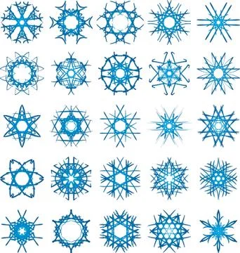 Set of 25 a six-rays crystal gradient snowflakes. Stock Illustration