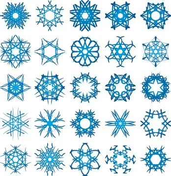 Set of 25 a six-rays crystal gradient snowflakes. Stock Illustration