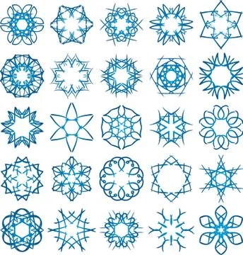 Set of 25 a six-rays crystal gradient snowflakes. Stock Illustration