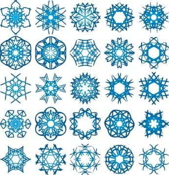 Set of 25 a six-rays crystal gradient snowflakes. Stock Illustration