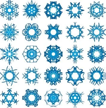 Set of 25 a six-rays crystal gradient snowflakes. Stock Illustration